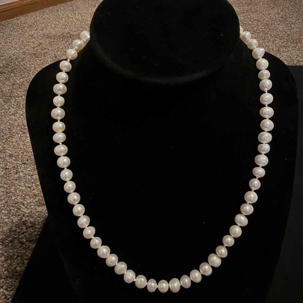 Hand-Knotted Genuine Baroque White Pearl Necklace with Silver Color Clasp